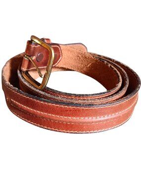 Vintage Boho Belt Large 42 80's Genuine Leather Brass Buckle Rugged USA Brown